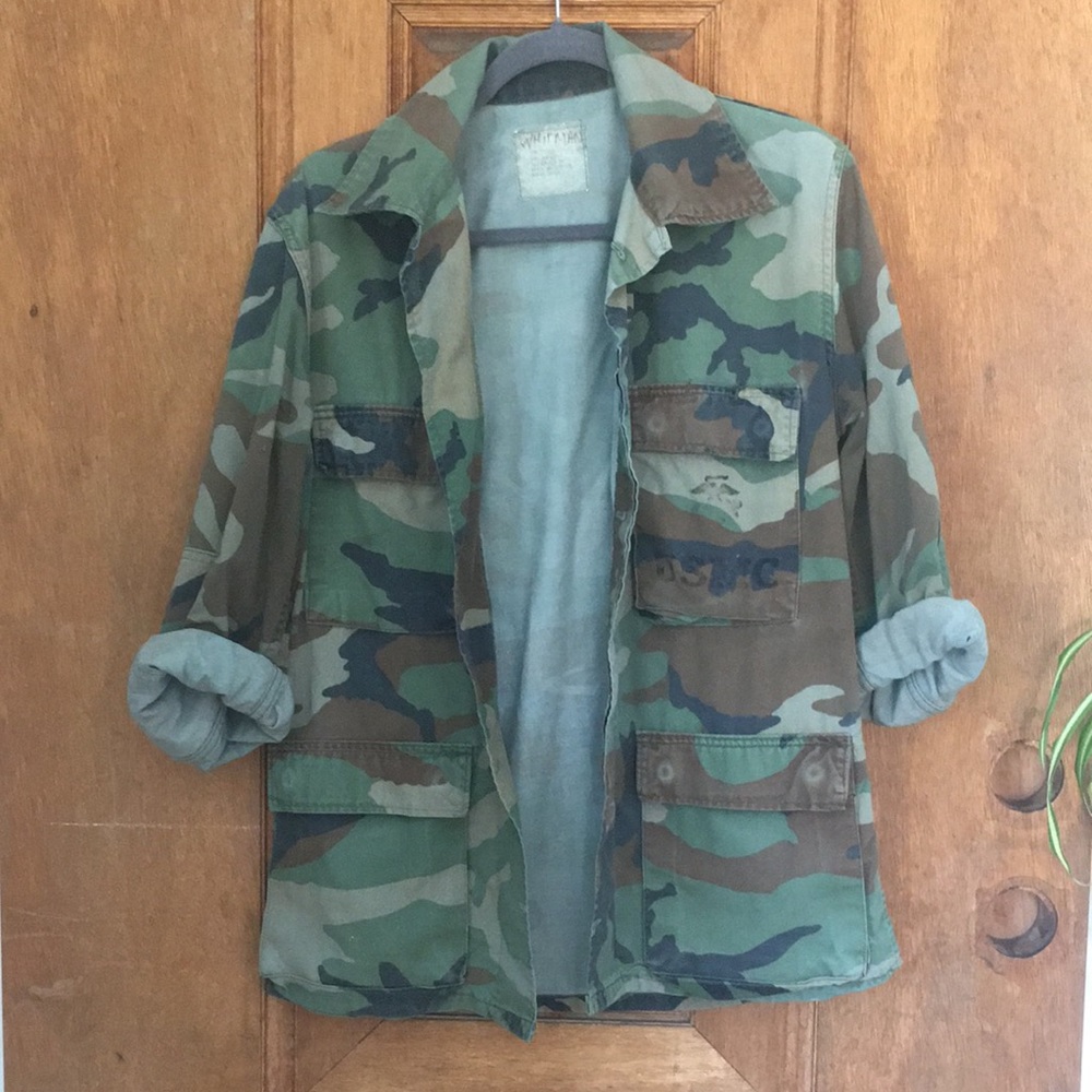 Vintage USMC fatigue military jacket green brown